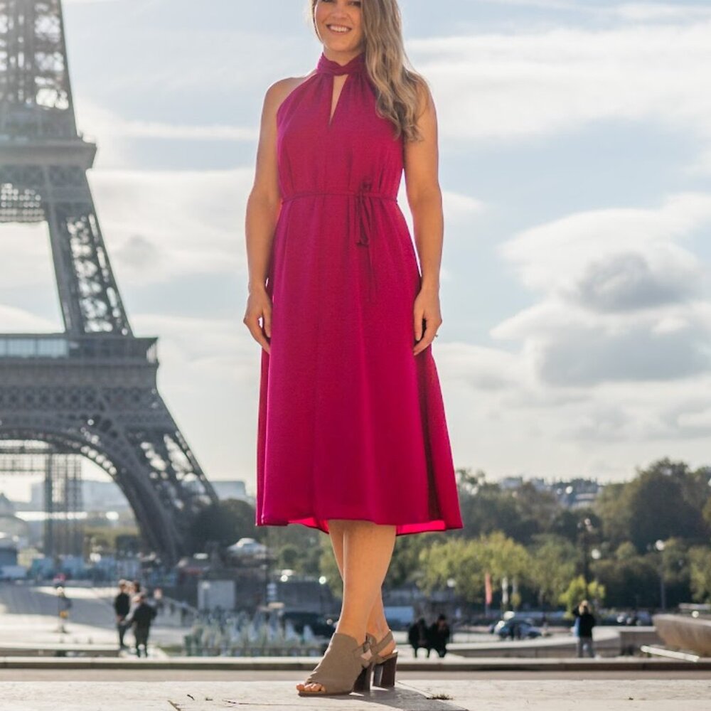 Banana Republic Fuchsia High-Neck Midi Dress, Size XS/S